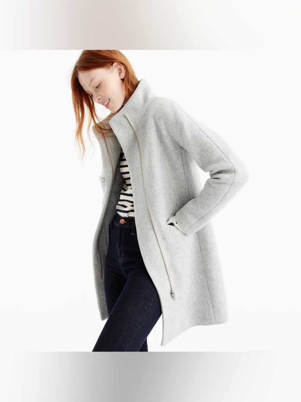 J. Crew Wool City Coat Long Tailored Long Sleeve Full Zip Jacket Sweater
